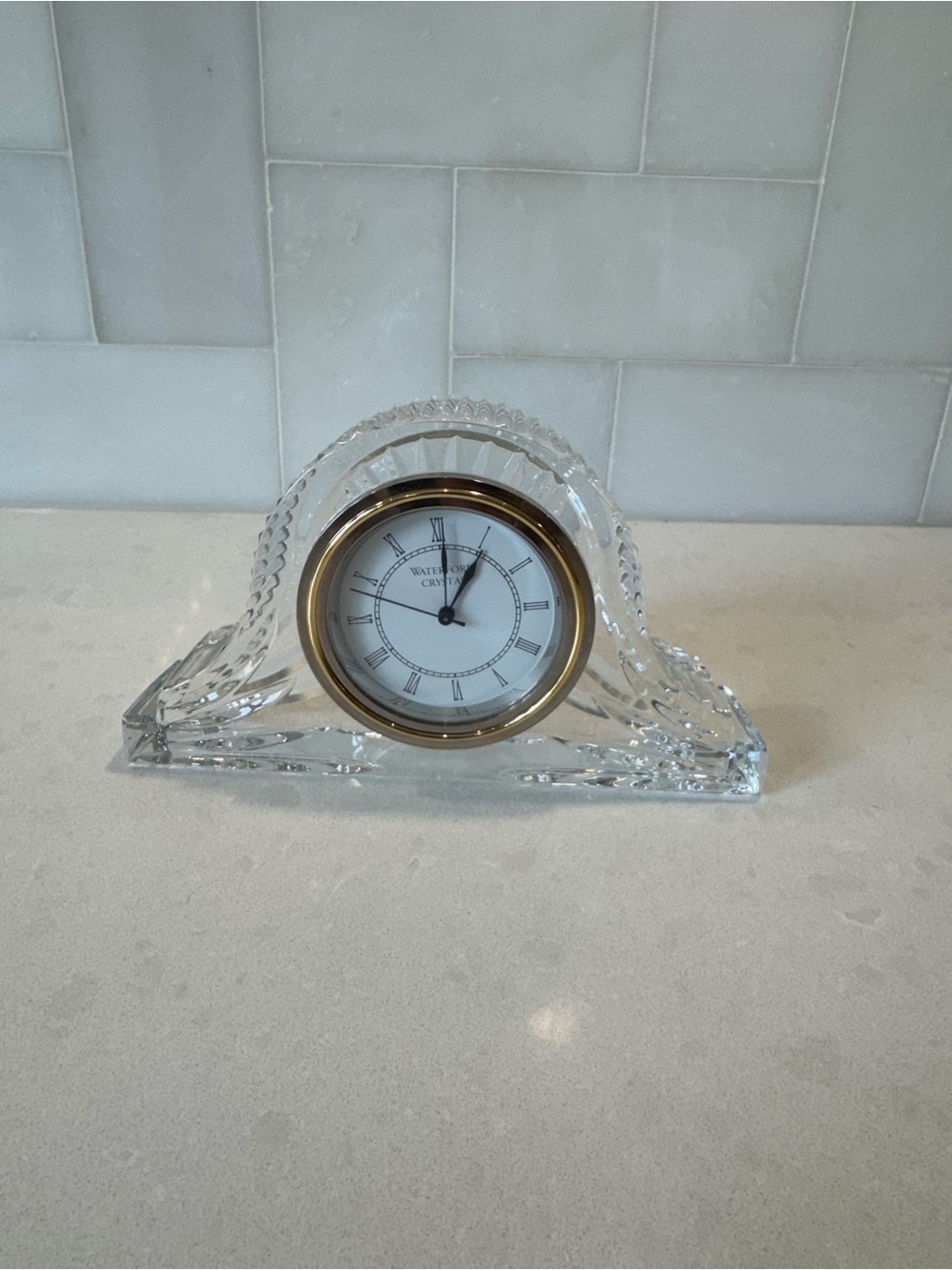 Waterford Crystal Clear Glass Mantel Clock with Gold Trim